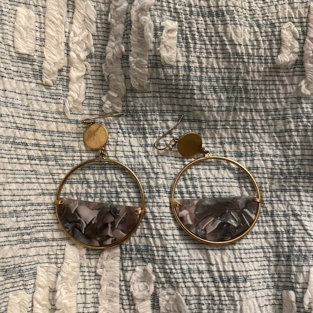 Gold and Gray Hoop Earrings